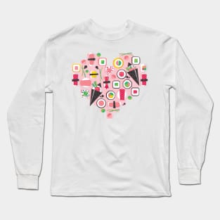 Paper cut geo sushi heart // print // pastel pink background Long Sleeve T-Shirt